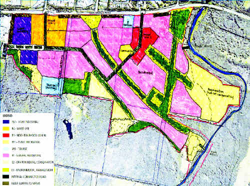 A plan of the West Byron Project being proposed by a consortium for 108 hectares of land to the south of Ewingsdale Road, on the outskirts of Byron Bay. A plan of the West Byron Project being proposed by a consortium for 108 hectares of land to the south of Ewingsdale Road, on the outskirts of Byron Bay.